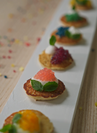rainbow vegan fruit caviar centerpiece