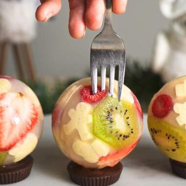 Eating snow globe jelly.