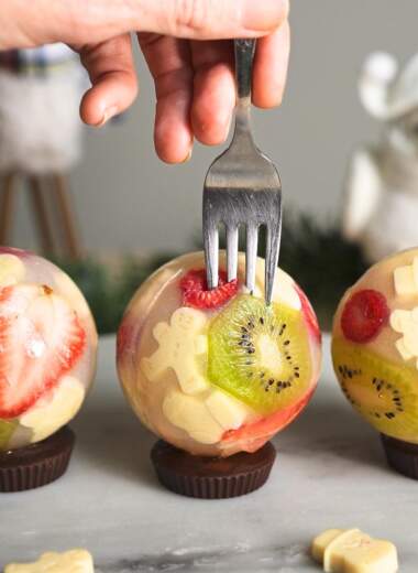 Eating snow globe jelly.