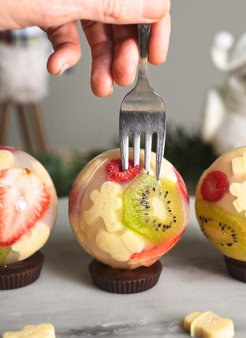 Eating snow globe jelly.