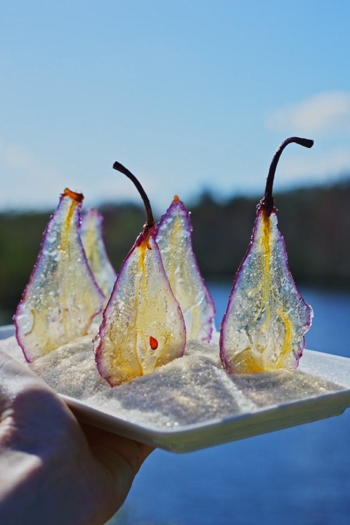 glass pear chips table centerpiece