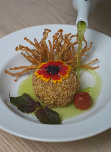 pouring green tea on ochazuke, rice tea soup
