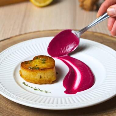 Serving heart shaped fondant potato.